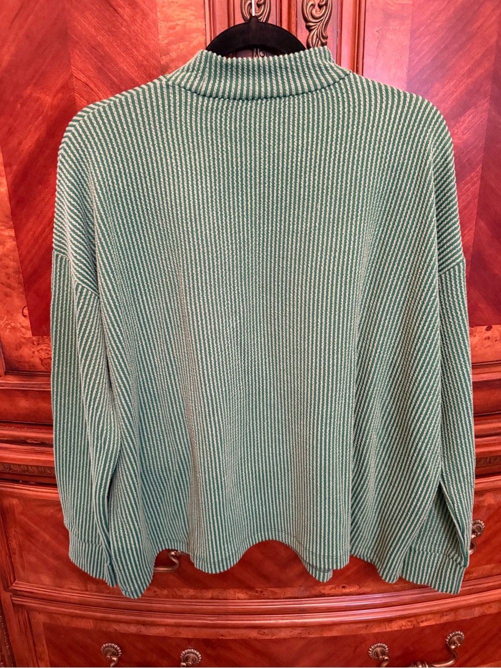Two Pc Set Zenana Mint Green and Dark Green Ribbed Mock Neck Lounge Set - Picture 2 of 4